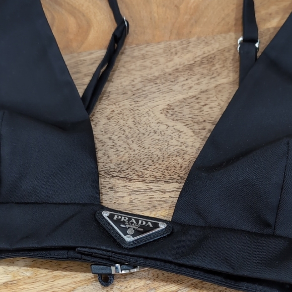 Prada Black Triangle Re-Nylon Satin Bra Top 0 IT 36 - Picture 4 of 6